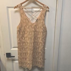 Astr Blush Mini Silk Shift Dress with Gold Beading